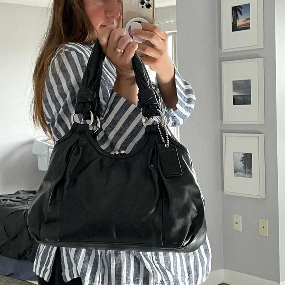 COACH PARKER BLACK LEATHER SATCHEL SHOULDER BAG - Picture 9 of 9